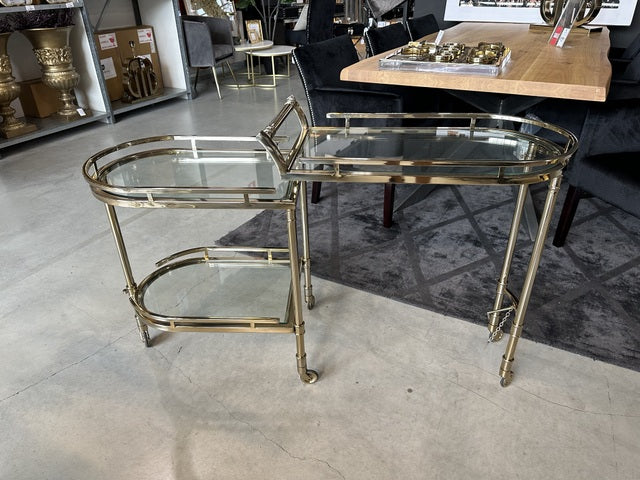 Barwagen Gold, Trolley Gold Glas-Metall, Servierwagen Gold,  Breite 75 cm