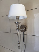 Wandlampe silber mit Lampenschirm weiß, Wandleuchte verchromt Landhaus Lampenschirm weiß