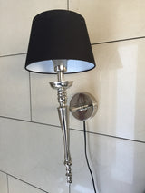 Wandlampe silber mit Lampenschirm schwarz, Wandleuchte verchromt Landhaus Lampenschirm schwarz