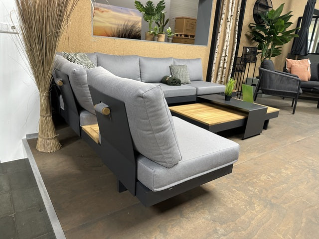 Garten Sofa mit 1 Couchtische Set, Lounge-Sofa grau, Eck-Gartensofa grau, Lounge grau, Breite 245 cm