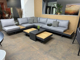 Garten Sofa mit 1 Couchtische Set, Lounge-Sofa grau, Eck-Gartensofa grau, Lounge grau, Breite 245 cm