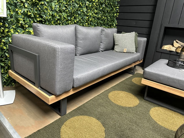 Gartensofa grau, Gartencouchtisch Holz-Aluminium, Gartensofa mit Couchtisch, Breite 210 cm