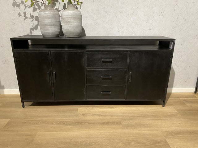 Sideboard schwarz Industriedesign, Anrichte schwarz Holz, Breite 180 cm