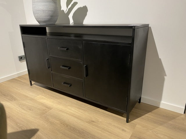 Sideboard schwarz Industriedesign, Anrichte schwarz Holz, Breite 180 cm