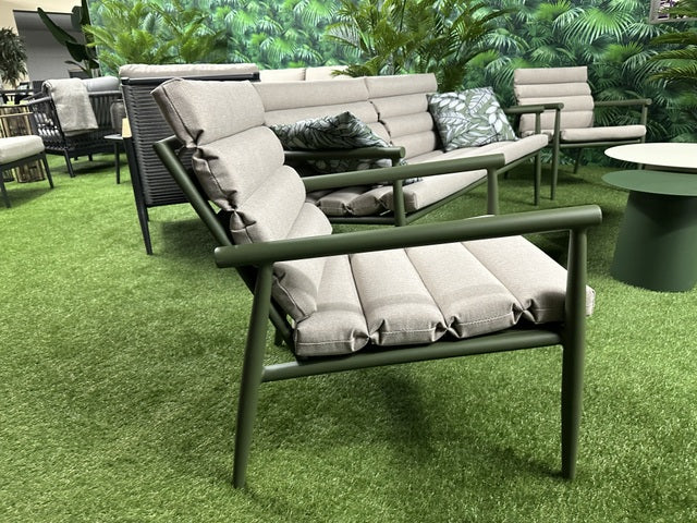 Gartensitzgruppe grün, Set 3 teiliges Loungeset grün, Gartensofa grau-grün, Gartensessel grün-grau