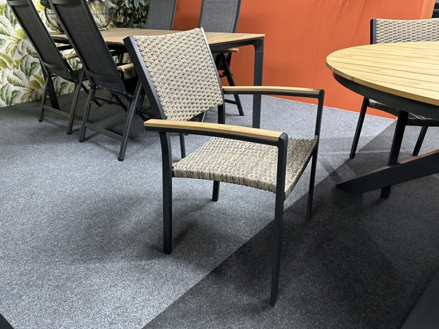 Gartenstuhl braun-anthrazit, Stuhl Kunststoff-Rattan grau, Gastrostuhl braun-anthrazit