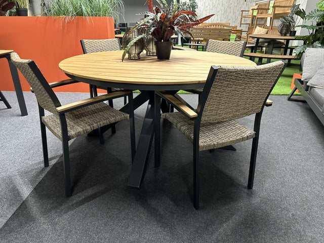 Gartenstuhl braun-anthrazit, Stuhl Kunststoff-Rattan grau, Gastrostuhl braun-anthrazit