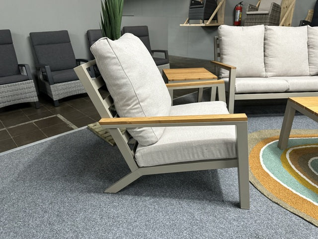 Gartensitzgruppe beige, Set 5 teiliges Loungeset, Gartensofa beige, Gartensessel beige, Gartentisch beige Aluminium, Loungeset beige