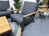 Set 5 teiliges Loungeset anthrazit,  Gartensofa anthrazit, Gartensessel anthrazit, Gartentisch weiß Aluminium, Loungeset anthrazit