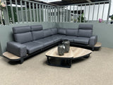 Set 3 teiliges Loungeset anthrazit, Gartensofa anthrazit, Gartentischcouchtisch Naturholz-Optik Aluminium, Garten-Loungesofa anthrazit