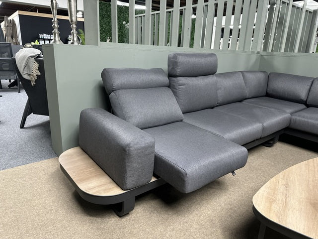 Set 3 teiliges Loungeset anthrazit, Gartensofa anthrazit, Gartentischcouchtisch Naturholz-Optik Aluminium, Garten-Loungesofa anthrazit