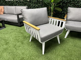 Set 4 teiliges Loungeset weiß, Gartensofa weiß-grau, Gartensessel weiß, Gartentischcouchtisch weiß Aluminium, Loungeset weiß