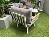 Set 4 teiliges Loungeset weiß, Gartensofa weiß-grau, Gartensessel weiß, Gartentischcouchtisch weiß Aluminium, Loungeset weiß