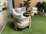 Set 4 teiliges Loungeset Holzoptik-taupe,  Garten Sitzgruppe beige, Gartensofa taupe-beige, Gartensessel beige, Gartentisch Aluminium Holzoptik