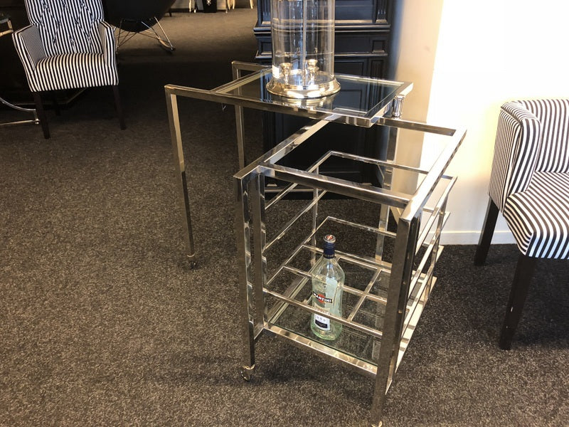 Servierwagen Glas Metall, Serviertisch silber-Glas, Trolley silber