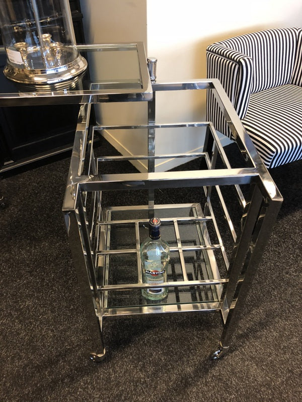 Servierwagen Glas Metall, Serviertisch silber-Glas, Trolley silber