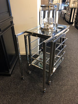 Servierwagen Glas Metall, Serviertisch silber-Glas, Trolley silber