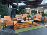 Set 4 teiliges Loungeset Terrakotta, Gartensofa Terrakotta, Gartensessel Terrakotta, Gartentisch Naturholzoptik Aluminium, Loungeset Terrakotta-Farbe