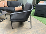 Set 4 teiliges Loungeset anthrazit, Gartensofa anthrazit, Gartensessel anthrazit, Gartentisch grau Aluminium, Loungeset anthrazit