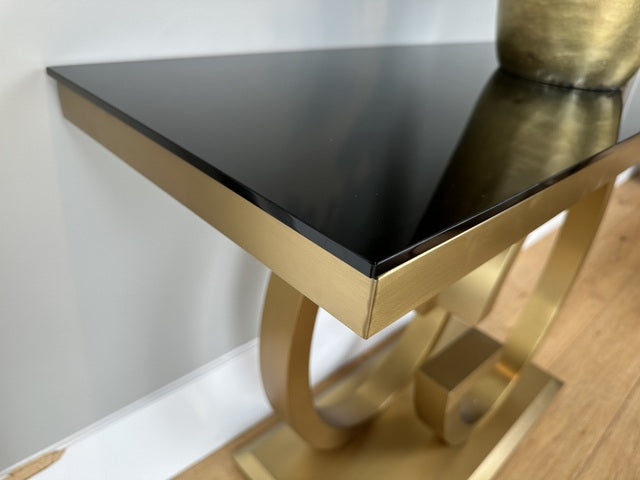 Konsole schwarz-Gold, Wandtisch Gold Glas,  Breite 120 cm