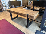 Bank Teakholz Industriedesign, Sitzbank Teak Industriedesign Metall Gestell, Bank Holz Teak, Breite 120 cm