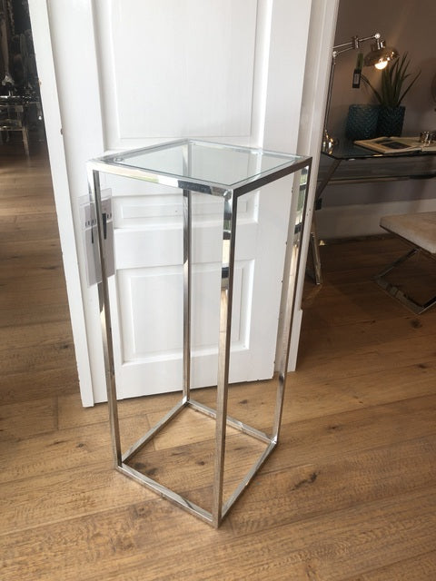 Säule Silber Metall, Dekosäule verchromt Glas-Metall, Höhe 100 cm