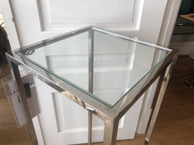 Säule Silber Metall, Dekosäule verchromt Glas-Metall, Höhe 100 cm