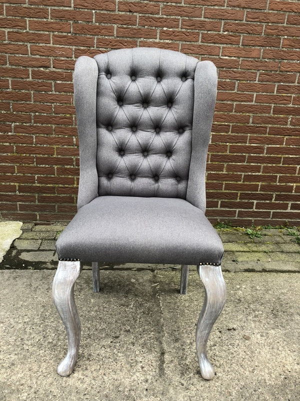 Stuhl grau gepolstert in verschiedenen Farben, Stuhl mit Ring chesterfield