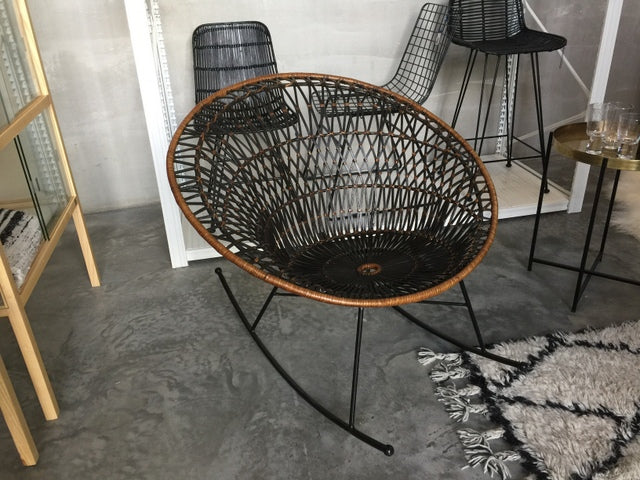 Schaukelstuhl Rattan schwarz, Schauckelsessel Rattan