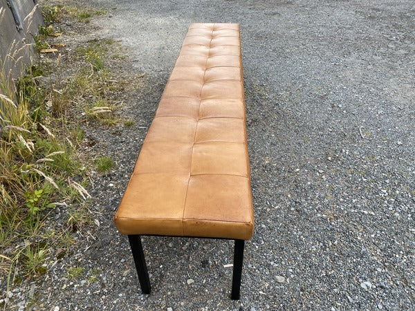 Bank Echtleder Metall, Sitzbank cognac Industriedesign, Bank cognac Leder, Breite 180 cm