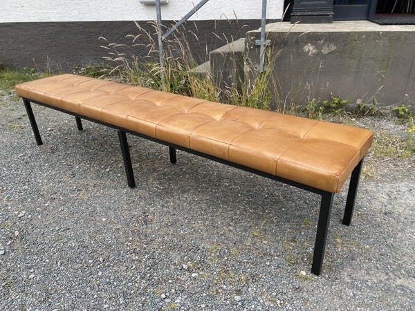 Bank Echtleder Metall, Sitzbank cognac Industriedesign, Bank cognac Leder, Breite 220 cm