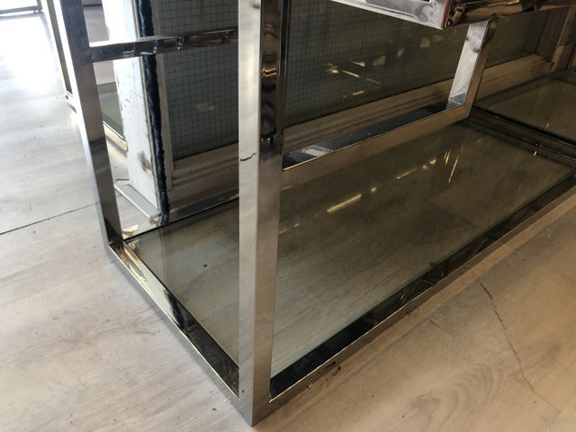Bücherregal Silber Glas Metall, Regal Silber Metall Glas, Glas Regal Silber, Breite 100 cm