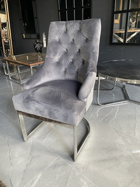 Stuhl grau, gepolsterter Stuhl grau, Stuhl Chesterfield gepolstert