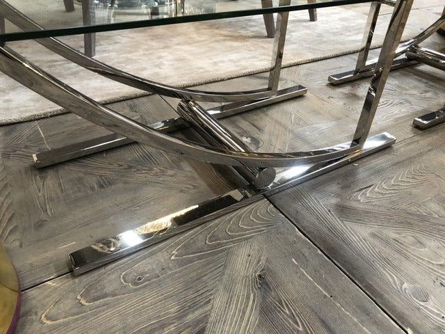 Regal verchromt, Bücherregal verchromt, Regal rund Glasplatten, Durchmesser ca.210 cm