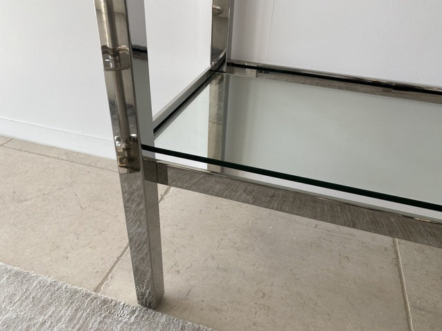 Bücherregal Silber, Regal Glas Metall verchromt, Bücherregal Glas, Breite 223 cm
