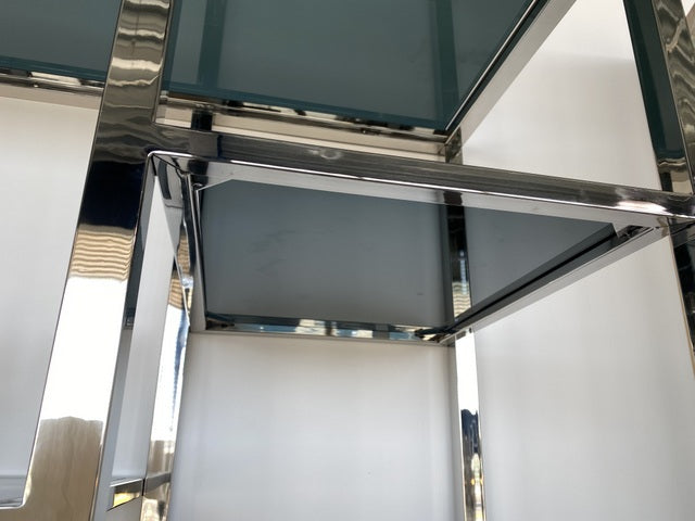 Regal Silber, Bücherregal Silber, Glas-Regal Metall Gestell Silber, Metallregal Silber, Breite 120 cm