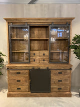 Vitrine Landhaus, Buffetschrank Teakholz, Geschirrschrank Teak, Schrank Massivholz Teak, Breite 180  cm