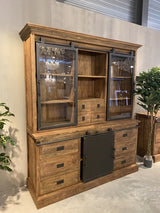 Vitrine Landhaus, Buffetschrank Teakholz, Geschirrschrank Teak, Schrank Massivholz Teak, Breite 180  cm