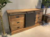 Sideboard Teak, Sideboard Industriedesign Metall-Türen, Breite 180 cm