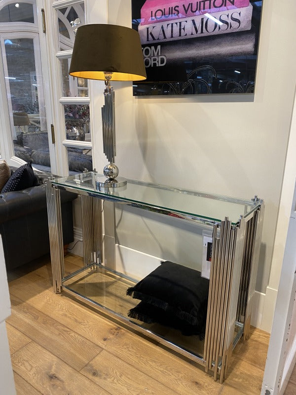 Konsole Silber, Wandtisch Glas-Metall verchromt, Konsole verchromt, Breite 130 cm