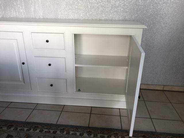 Vitrinenschrank weiß, Geschirrschrank grau Landhausstil, Vitrine weiß Landhaus, Buffetschrank weiß,  Breite 190 cm