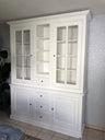 Vitrinenschrank weiß, Geschirrschrank grau Landhausstil, Vitrine weiß Landhaus, Buffetschrank weiß,  Breite 190 cm