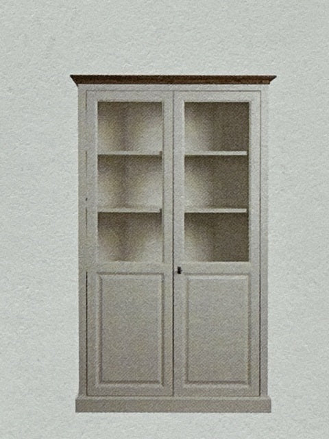 Vitrine weiß Eiche, Schrank weiß Eiche, Geschirrschrank weiß Landhausstil,  Breite 128 cm