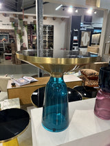 Beistelltisch rund Gold-blau-schwarz, Glas-Beistelltisch blau, Durchmesser 50 cm