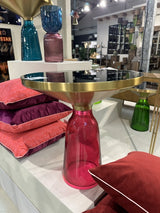 Couchtisch rund Gold-lila-schwarz, Glas-Couchtisch pink, Durchmesser 75 cm