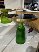 Beistelltisch rund Gold-grün-schwarz, Glas-Beistelltisch grün, Durchmesser 50 cm