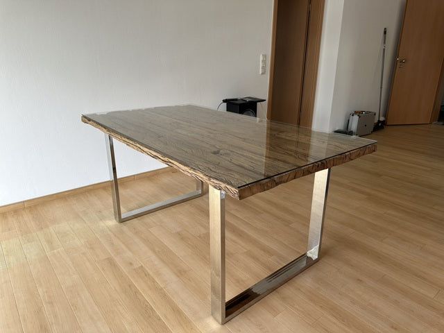 Tisch Altholz, Esstisch braun, Tisch Silber-Gestell, Länge 160 cm