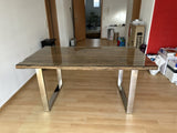 Tisch Altholz, Esstisch braun, Tisch Silber-Gestell, Länge 160 cm