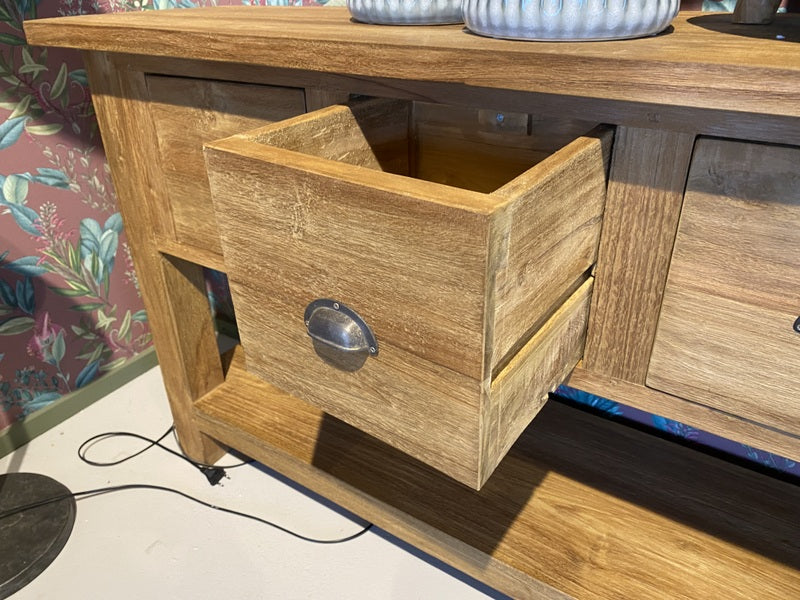 Konsole Teakholz,  Anrichte Massivholz, Wandtisch Holz, Breite 200 cm