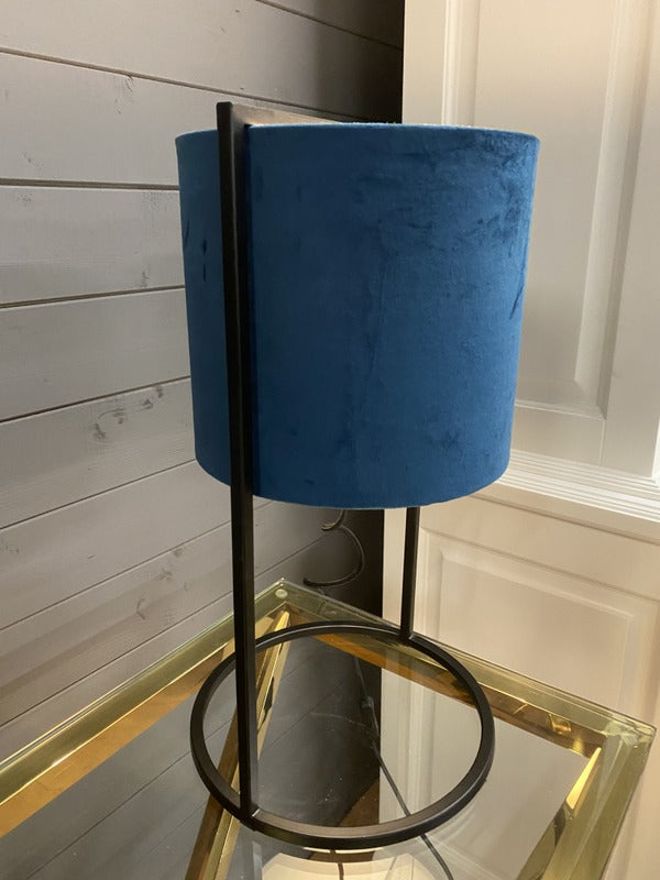 Tischlampe blau Lampenschirm, Tischleuchte schwarz-blau, Tischlampe Lampenschirm blau, Höhe 45 cm